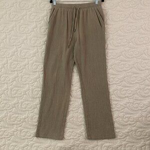 Calvin Klein Crinkle Cotton Pants Pull On Size Medium Straight Leg Relaxed Fit